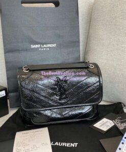 Replica YSL Saint Laurent Niki Baby In Crinkled Vintage Leather 533037 Black