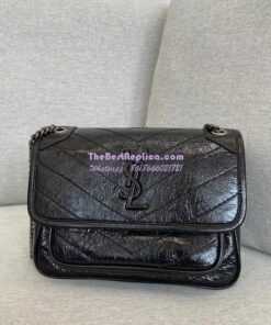 Replica YSL Saint Laurent Niki Baby In Crinkled Vintage Leather 533037 Black 2