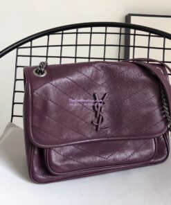 Replica YSL Saint Laurent Niki Chain Bag In Vintage Crinkled And Quilted Leather 498894 Prunia