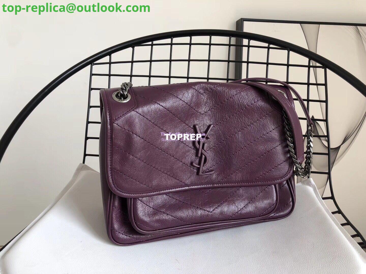 Replica YSL Saint Laurent Niki Chain Bag In Vintage Crinkled And Quilted Leather 498894 Prunia Replica YSL Saint Laurent Niki Chain Bag In Vintage Crinkled And Quilted Leather 498894 Prunia