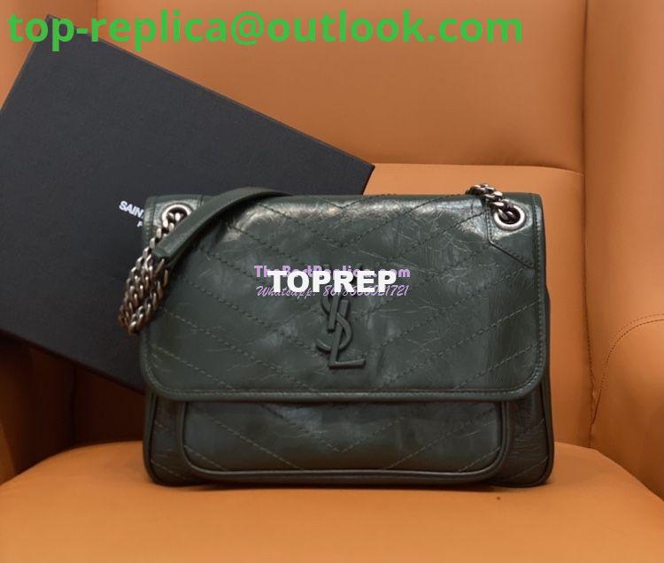 Replica YSL Saint Laurent Niki Chain Bag In Vintage Crinkled And Quilted Leather 498894 Dark Green Replica YSL Saint Laurent Niki Chain Bag In Vintage Crinkled And Quilted Leather 498894 Dark Green