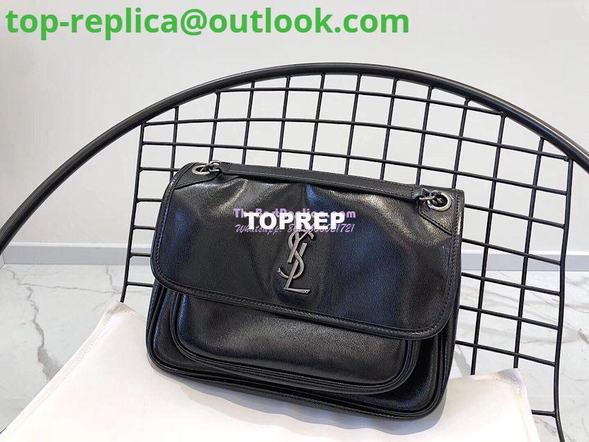 Replica Yves Saint Laurent YSL Niki Medium in Metallic Leather Black Replica Yves Saint Laurent YSL Niki Medium in Metallic Leather Black