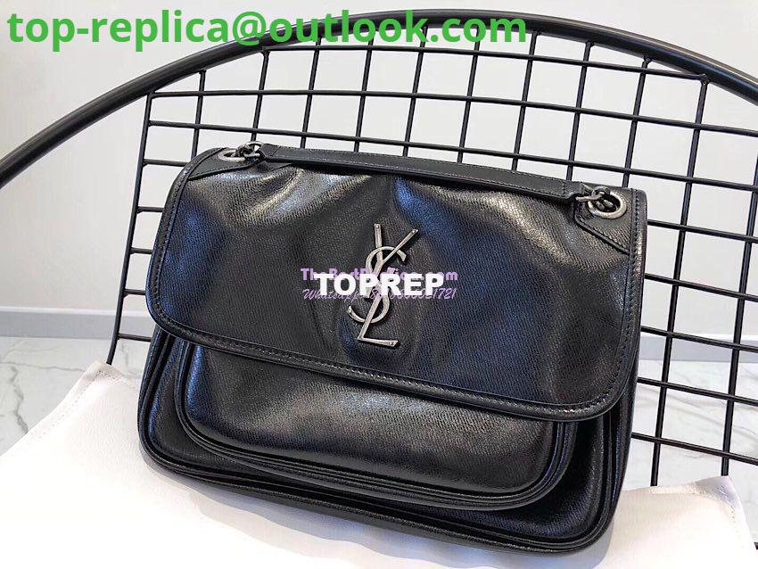 Replica Yves Saint Laurent YSL Niki Medium in Metallic Leather Black 2 Replica Yves Saint Laurent YSL Niki Medium in Metallic Leather Black 2