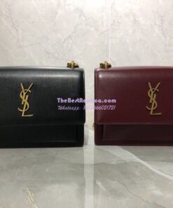 Replica YSL Saint Laurent Sunset Medium In Smooth Leather 442906 Black Gold Hardware