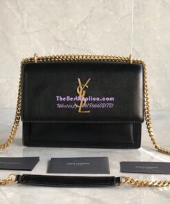 Replica YSL Saint Laurent Sunset Medium In Smooth Leather 442906 Black Gold Hardware 2