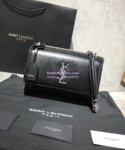 Replica YSL Saint Laurent Sunset Medium In Smooth Leather 442906 Black Silver Hardware