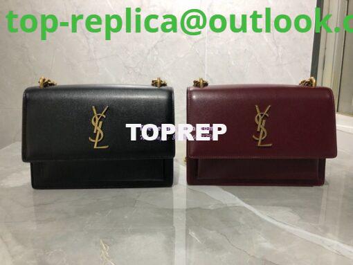 Replica YSL Saint Laurent Sunset Medium In Smooth Leather 442906 Dark Legion Red Gold Hardware 10