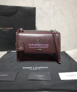 Replica YSL Saint Laurent Sunset Medium In Smooth Leather 442906 Dark Red Silver Hardware