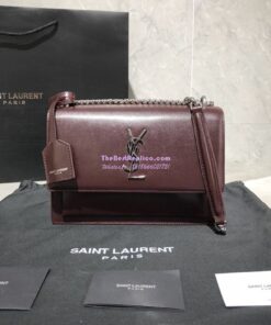 Replica YSL Saint Laurent Sunset Medium In Smooth Leather 442906 Dark Red Silver Hardware 2