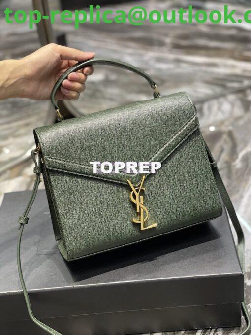 Replica YSL Saint Laurent Cassandra Top Handle Medium Bag In Grain De Poudre Leather Green