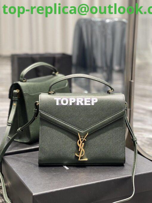 Replica YSL Saint Laurent Cassandra Top Handle Medium Bag In Grain De Poudre Leather Green 2