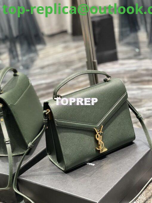 Replica YSL Saint Laurent Cassandra Top Handle Medium Bag In Grain De Poudre Leather Green 3