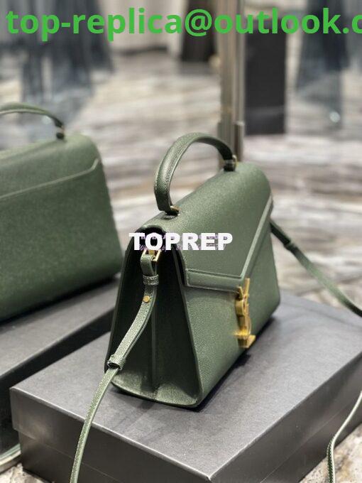 Replica YSL Saint Laurent Cassandra Top Handle Medium Bag In Grain De Poudre Leather Green 4