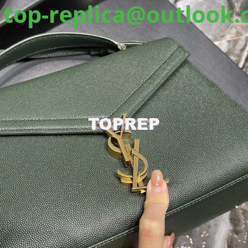 Replica YSL Saint Laurent Cassandra Top Handle Medium Bag In Grain De Poudre Leather Green 6