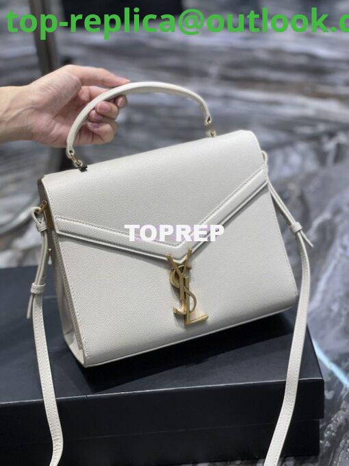 Replica YSL Saint Laurent Cassandra Top Handle Medium Bag In Grain De Poudre Leather Blanc