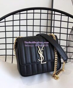 Replica YSL Saint Laurent Vicky Medium In Grain De Poudre Leather 5326121 Black