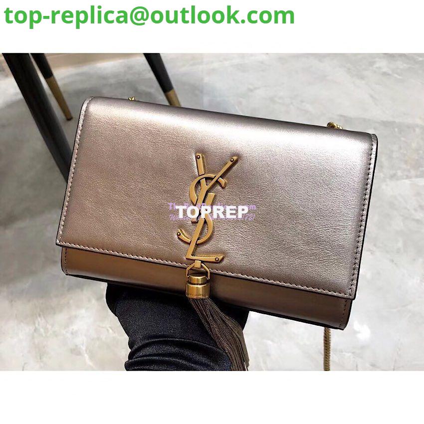 Replica YSL Saint Laurent Kate Chain Wallet With Tassel In Laminated Leather 452159 Brown Metallic Replica YSL Saint Laurent Kate Chain Wallet With Tassel In Laminated Leather 452159 Brown Metallic