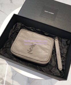 Replica YSL Saint Laurent Niki Chain Wallet In Crinkled Vintage Leather 583103 Fog