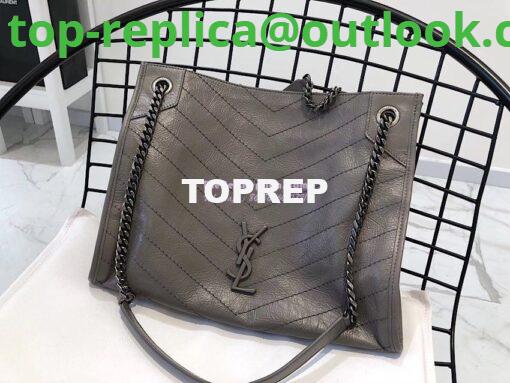 Replica Saint Laurent YSL Niki Medium Shopping Bag In Crinkled Vintage Leather 577999 Fog