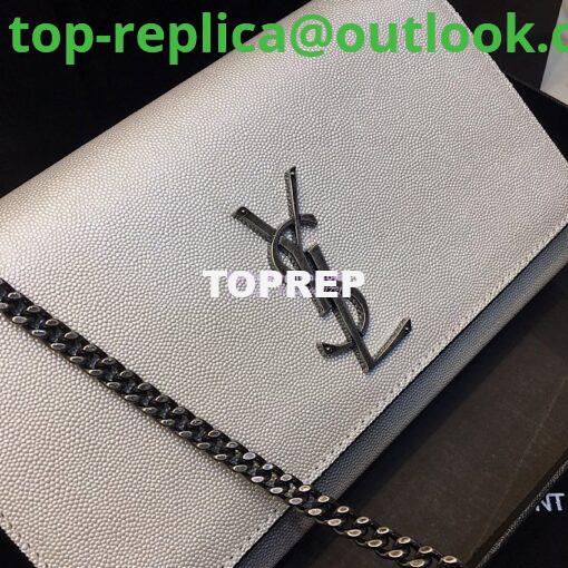 Replica YSL Saint Laurent Classic Medium Kate Silver Hardware In Grained De Poudre Textured Leather Pearly Silver 5