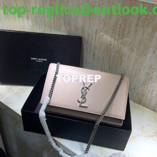 Replica YSL Saint Laurent Classic Medium Kate Silver Hardware In Grained De Poudre Textured Leather Powder Pink