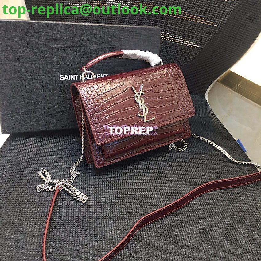 Replica Saint Laurent YSL Sunset Chain Wallet In Shiny Crocodile-embossed Leather 533026 Wine 2 Replica Saint Laurent YSL Sunset Chain Wallet In Shiny Crocodile-embossed Leather 533026 Wine 2