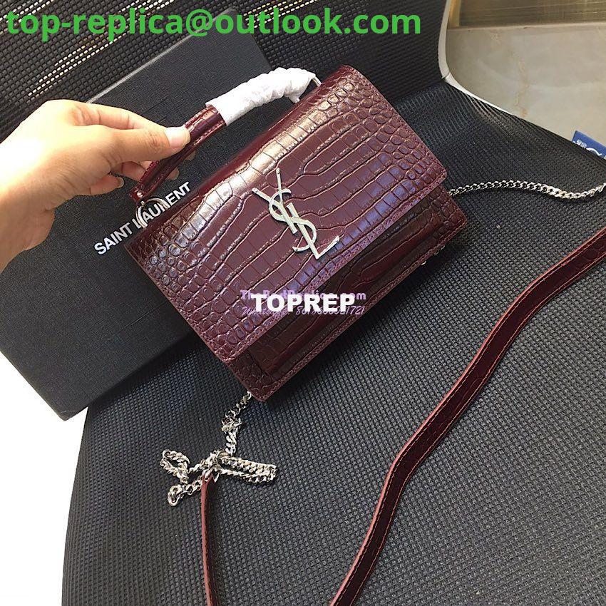 Replica Saint Laurent YSL Sunset Chain Wallet In Shiny Crocodile-embossed Leather 533026 Wine 3 Replica Saint Laurent YSL Sunset Chain Wallet In Shiny Crocodile-embossed Leather 533026 Wine 3