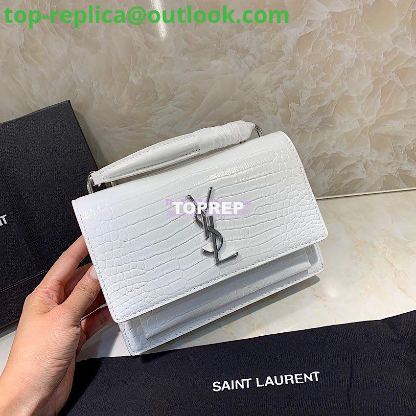 Replica Saint Laurent YSL Sunset Chain Wallet In Shiny Crocodile-embossed Leather 533026 White 2 Replica Saint Laurent YSL Sunset Chain Wallet In Shiny Crocodile-embossed Leather 533026 White 2
