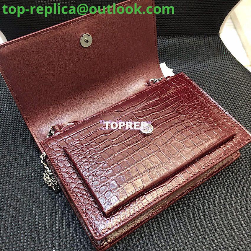 Replica Saint Laurent YSL Sunset Chain Wallet In Shiny Crocodile-embossed Leather 533026 Wine 9 Replica Saint Laurent YSL Sunset Chain Wallet In Shiny Crocodile-embossed Leather 533026 Wine 9