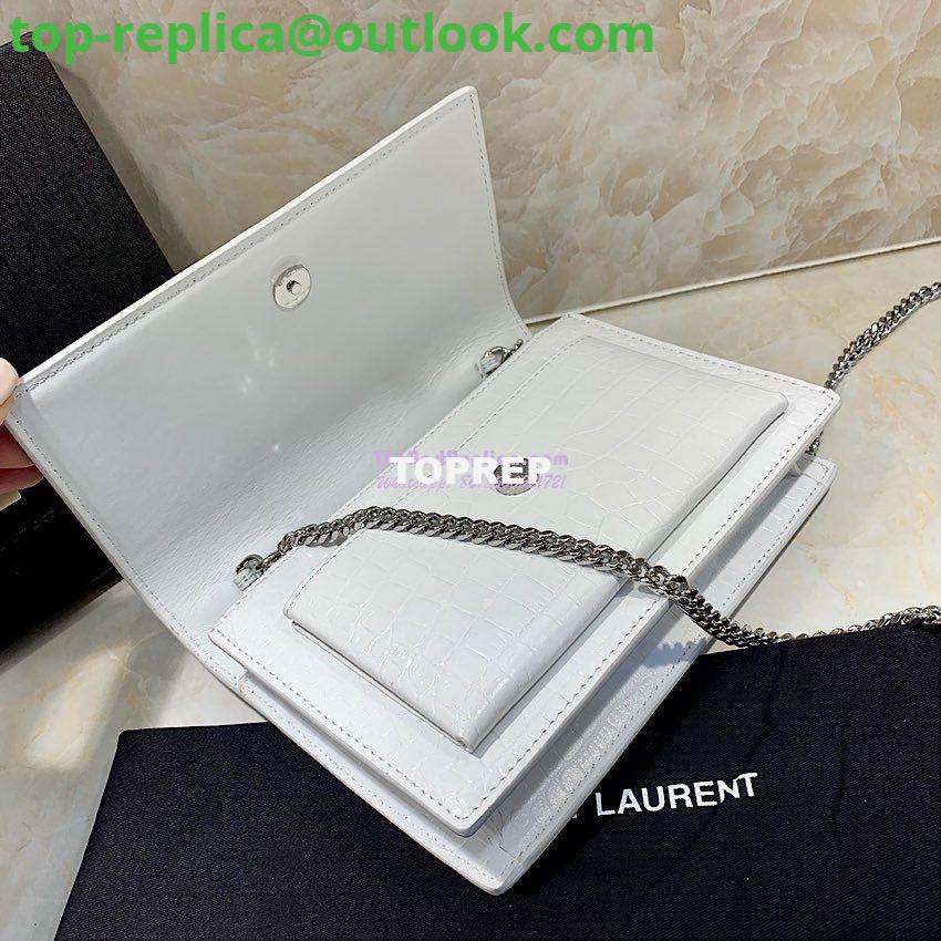 Replica Saint Laurent YSL Sunset Chain Wallet In Shiny Crocodile-embossed Leather 533026 White 4 Replica Saint Laurent YSL Sunset Chain Wallet In Shiny Crocodile-embossed Leather 533026 White 4