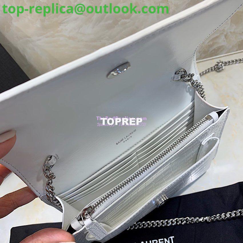 Replica Saint Laurent YSL Sunset Chain Wallet In Shiny Crocodile-embossed Leather 533026 White 5 Replica Saint Laurent YSL Sunset Chain Wallet In Shiny Crocodile-embossed Leather 533026 White 5