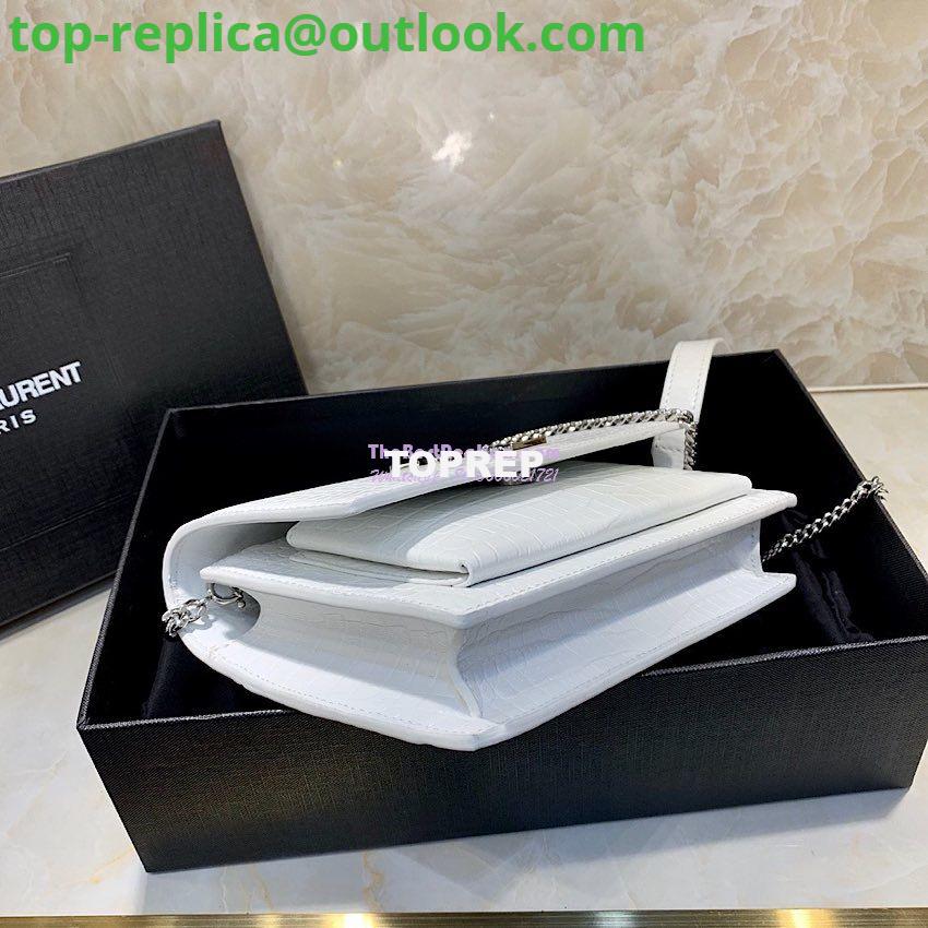 Replica Saint Laurent YSL Sunset Chain Wallet In Shiny Crocodile-embossed Leather 533026 White 7 Replica Saint Laurent YSL Sunset Chain Wallet In Shiny Crocodile-embossed Leather 533026 White 7