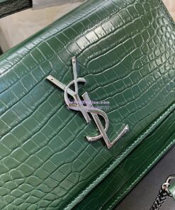 Replica Saint Laurent YSL Sunset Chain Wallet In Shiny Crocodile-embossed Leather 533026 Green 2