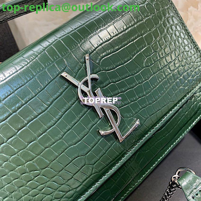 Replica Saint Laurent YSL Sunset Chain Wallet In Shiny Crocodile-embossed Leather 533026 Green 2 Replica Saint Laurent YSL Sunset Chain Wallet In Shiny Crocodile-embossed Leather 533026 Green 2