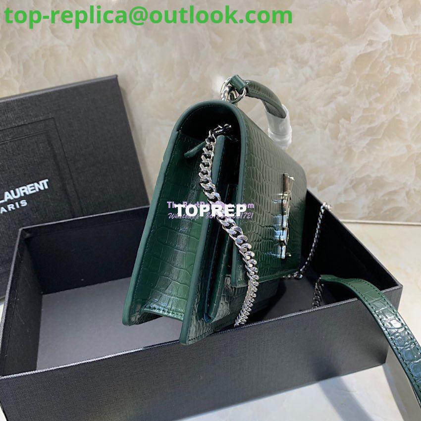 Replica Saint Laurent YSL Sunset Chain Wallet In Shiny Crocodile-embossed Leather 533026 Green 3 Replica Saint Laurent YSL Sunset Chain Wallet In Shiny Crocodile-embossed Leather 533026 Green 3