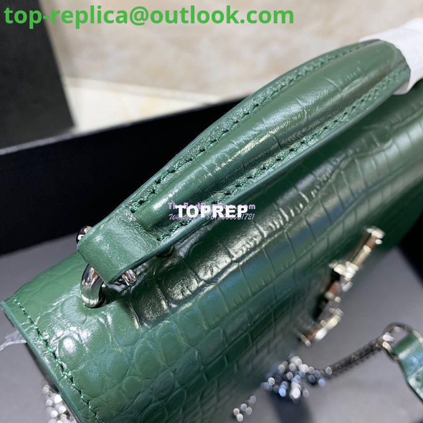 Replica Saint Laurent YSL Sunset Chain Wallet In Shiny Crocodile-embossed Leather 533026 Green 4 Replica Saint Laurent YSL Sunset Chain Wallet In Shiny Crocodile-embossed Leather 533026 Green 4