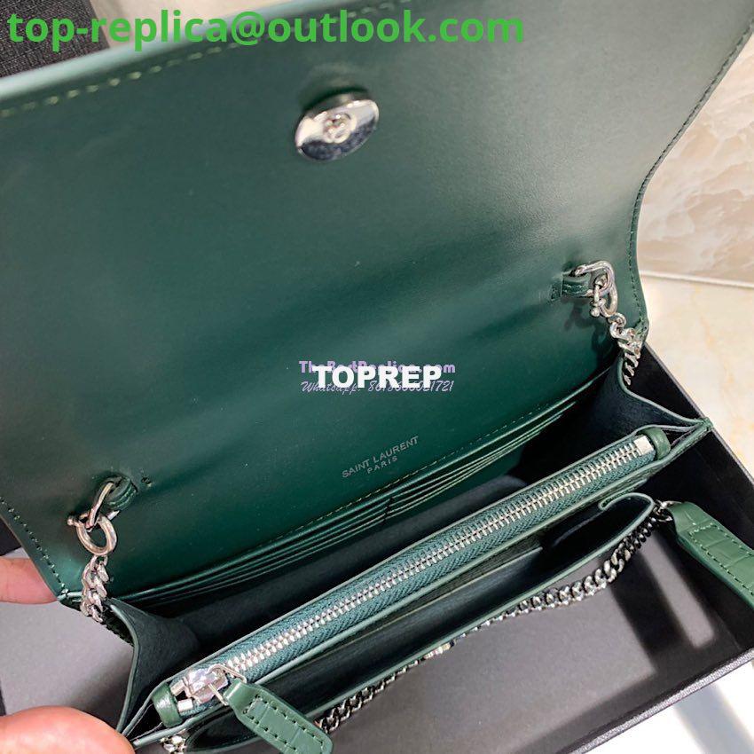 Replica Saint Laurent YSL Sunset Chain Wallet In Shiny Crocodile-embossed Leather 533026 Green 5 Replica Saint Laurent YSL Sunset Chain Wallet In Shiny Crocodile-embossed Leather 533026 Green 5
