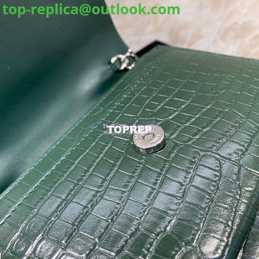 Replica Saint Laurent YSL Sunset Chain Wallet In Shiny Crocodile-embossed Leather 533026 Green 7 Replica Saint Laurent YSL Sunset Chain Wallet In Shiny Crocodile-embossed Leather 533026 Green 7