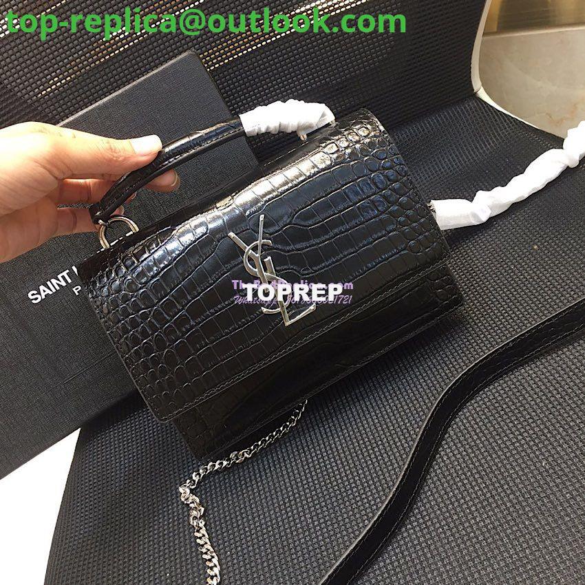 Replica Saint Laurent YSL Sunset Chain Wallet In Shiny Crocodile-embossed Leather 533026 Black 2 Replica Saint Laurent YSL Sunset Chain Wallet In Shiny Crocodile-embossed Leather 533026 Black 2