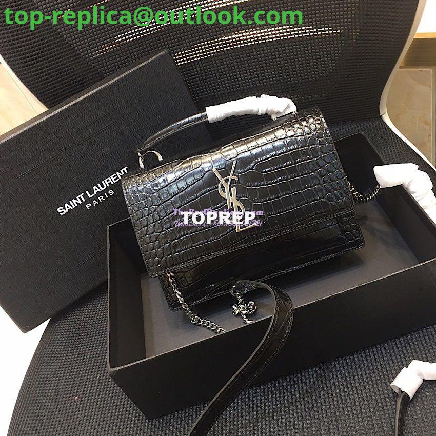 Replica Saint Laurent YSL Sunset Chain Wallet In Shiny Crocodile-embossed Leather 533026 Black 3 Replica Saint Laurent YSL Sunset Chain Wallet In Shiny Crocodile-embossed Leather 533026 Black 3