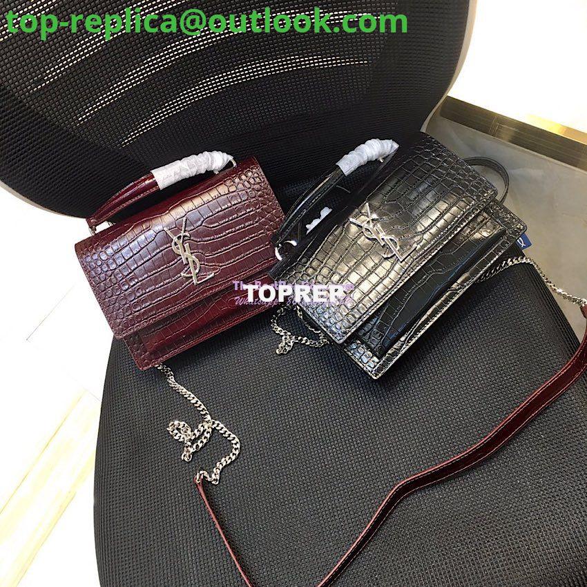Replica Saint Laurent YSL Sunset Chain Wallet In Shiny Crocodile-embossed Leather 533026 Black 5 Replica Saint Laurent YSL Sunset Chain Wallet In Shiny Crocodile-embossed Leather 533026 Black 5