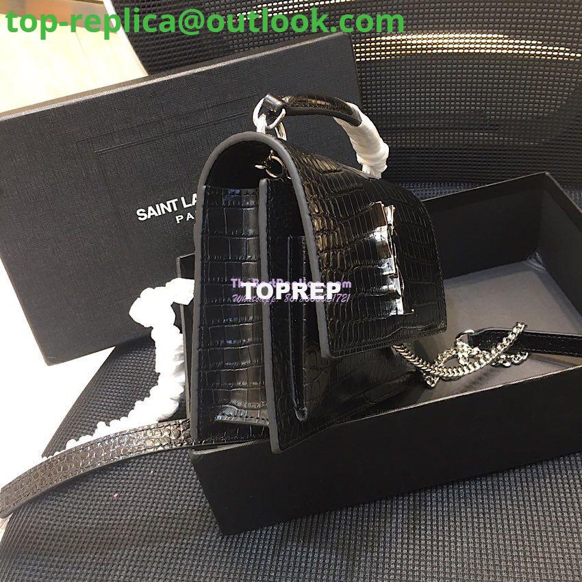 Replica Saint Laurent YSL Sunset Chain Wallet In Shiny Crocodile-embossed Leather 533026 Black 7 Replica Saint Laurent YSL Sunset Chain Wallet In Shiny Crocodile-embossed Leather 533026 Black 7