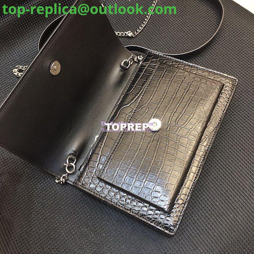 Replica Saint Laurent YSL Sunset Chain Wallet In Shiny Crocodile-embossed Leather 533026 Black 10 Replica Saint Laurent YSL Sunset Chain Wallet In Shiny Crocodile-embossed Leather 533026 Black 10