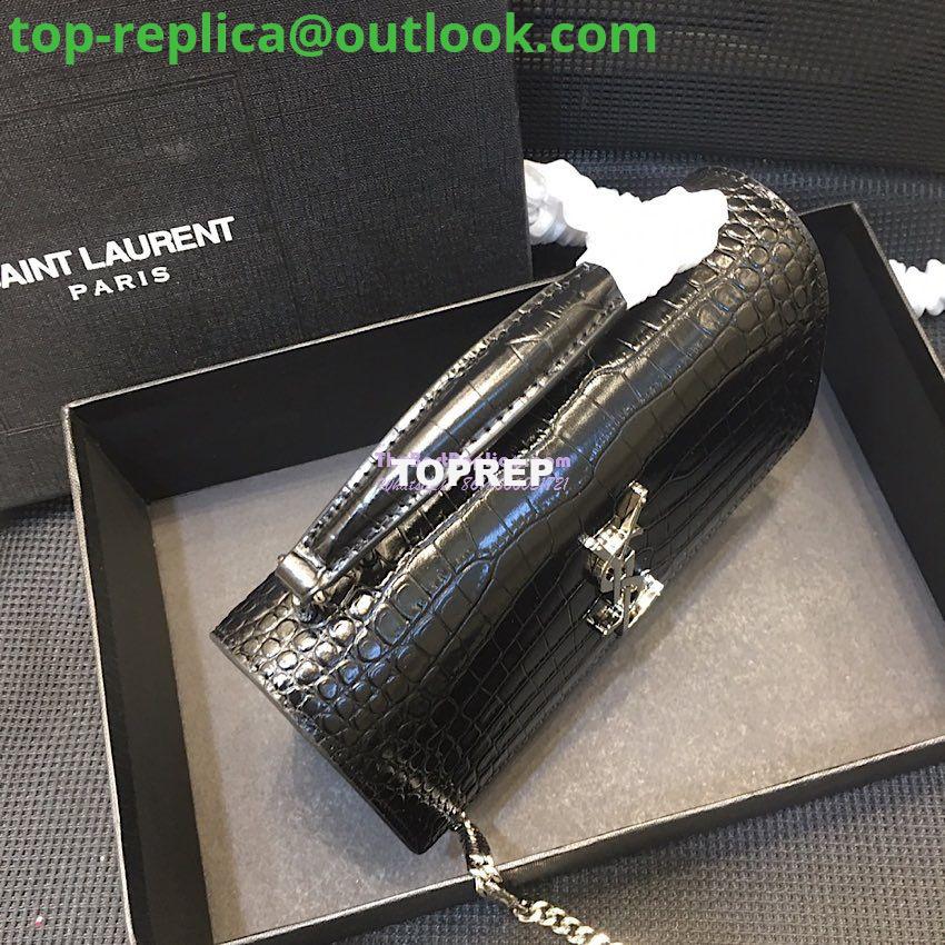 Replica Saint Laurent YSL Sunset Chain Wallet In Shiny Crocodile-embossed Leather 533026 Black 11 Replica Saint Laurent YSL Sunset Chain Wallet In Shiny Crocodile-embossed Leather 533026 Black 11