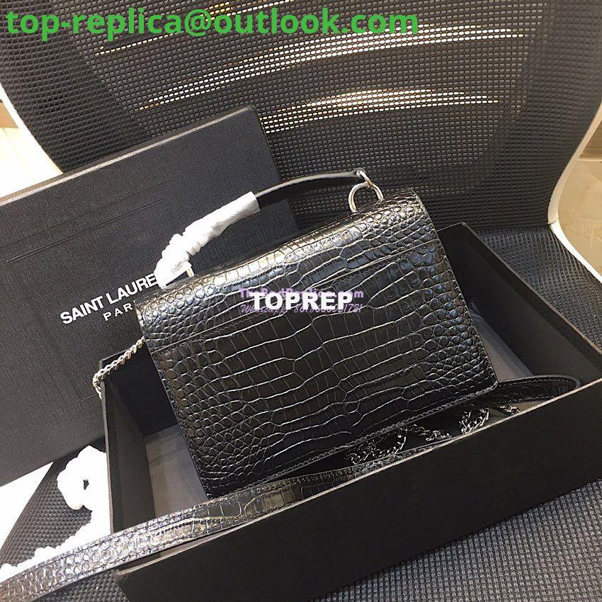 Replica Saint Laurent YSL Sunset Chain Wallet In Shiny Crocodile-embossed Leather 533026 Black 13 Replica Saint Laurent YSL Sunset Chain Wallet In Shiny Crocodile-embossed Leather 533026 Black 13