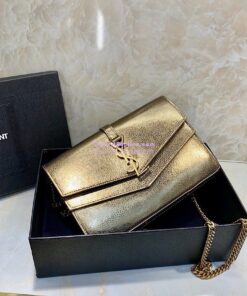 Replica Saint Laurent YSL Sulpice Chain Wallet In Smooth Leather 554763 Metallic Gold 2