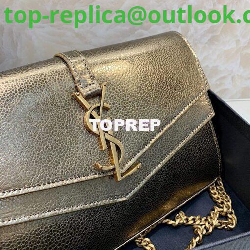 Replica Saint Laurent YSL Sulpice Chain Wallet In Smooth Leather 554763 Metallic Gold 3