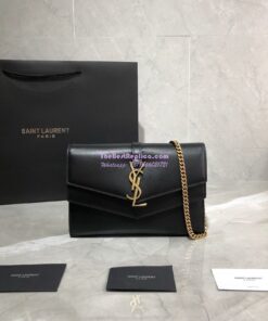 Replica Saint Laurent YSL Sulpice Chain Wallet In Smooth Leather 554763 Black