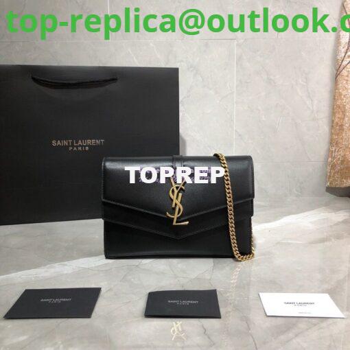 Replica Saint Laurent YSL Sulpice Chain Wallet In Smooth Leather 554763 Black