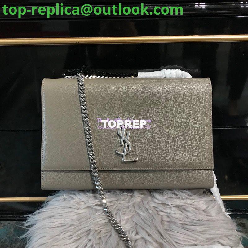 Replica YSL Saint Laurent Large Kate Chain Bag In Grey Grain De Poudre Textured Leather Silver Hardware Replica YSL Saint Laurent Large Kate Chain Bag In Grey Grain De Poudre Textured Leather Silver Hardware
